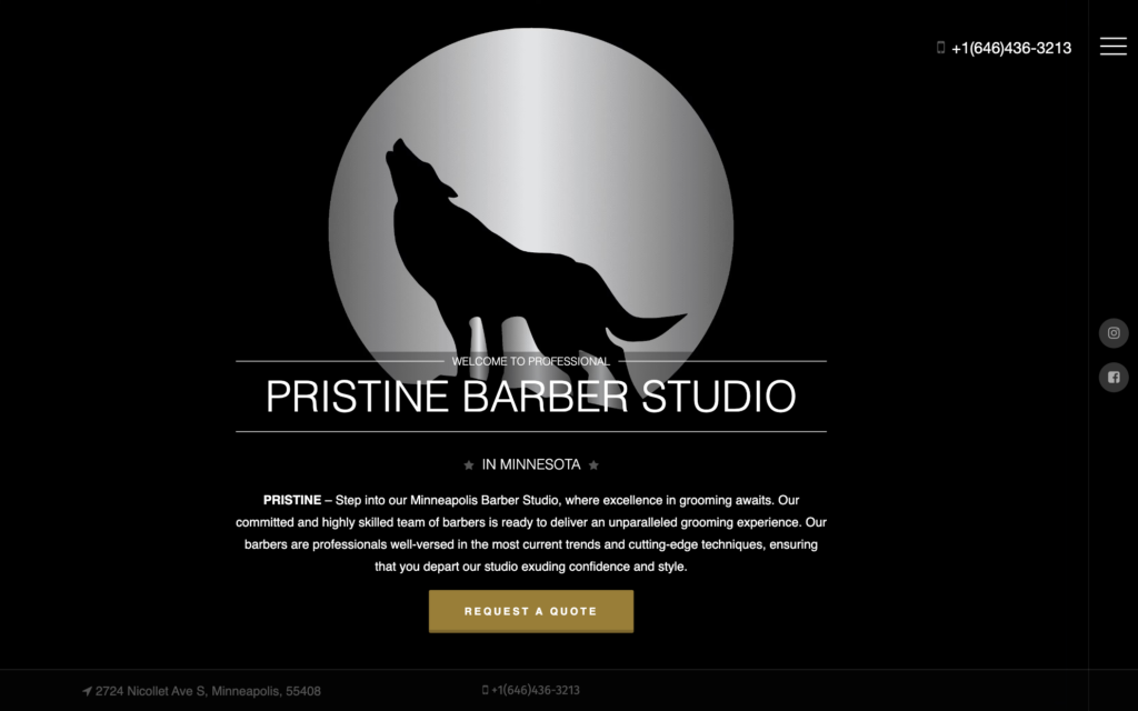 Pristine Barber Studio Web Site